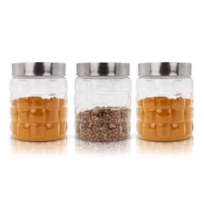 Tigris Plastic Storage Jar and Container 650ml with Steel Cap, Set of 3