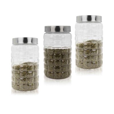 Tigris Plastic Storage Jar and Container 1000ml with Steel Cap, Set of 3