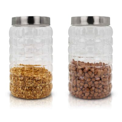 Tigris Plastic Storage Jar and Container 1950ml with Steel Cap, Set of 2