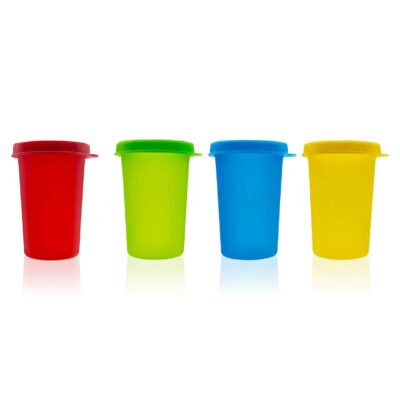 Cannikin Plastic Tumbler with lid, Set of 4, Each 220ml, Multicolor