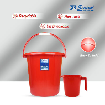 Vikranthi Plastic Bucket and Mug Set, Experience the Stylish Essentials, Red Colour