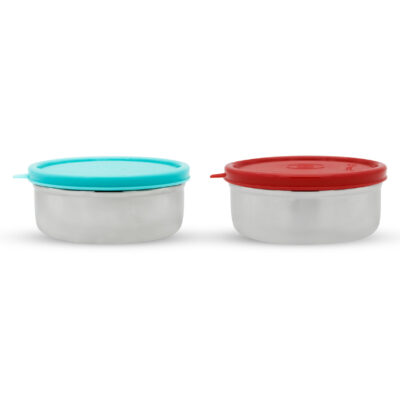 Devi Stainless Steel Lunch Box, Set of 2, 350ml Each, Multicolor Cap
